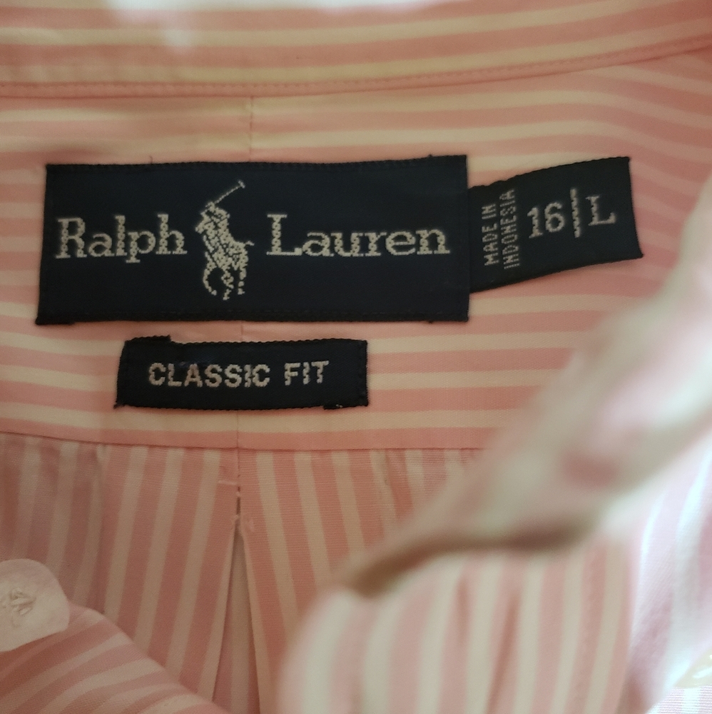 Ralph Lauren pink&white stripe dress shirt size L - Picture 5 of 5